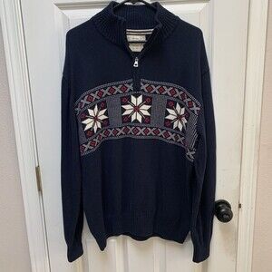 Weatherproof Vintage Navy Fair Isle 1/4 Zip Holiday Snowflake Sweater Mens XL